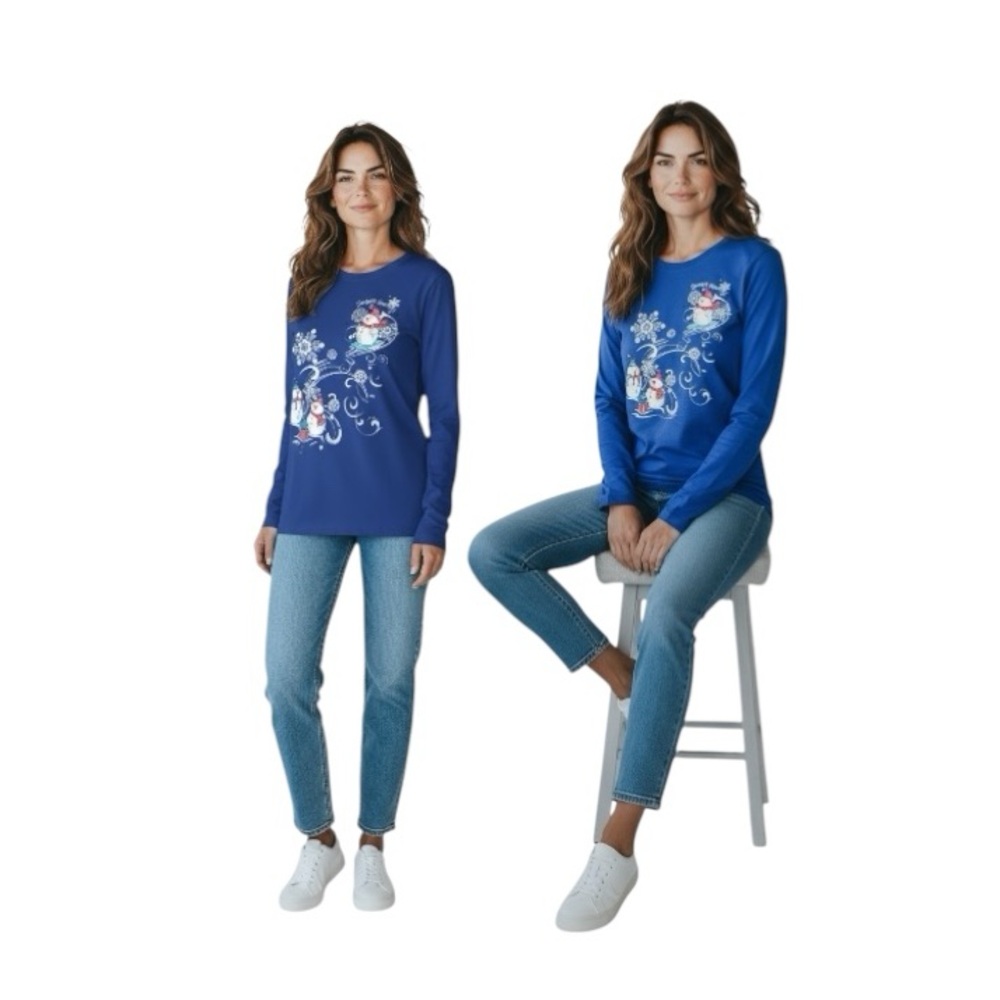 Holiday Time Royal Blue Snowman Long Sleeve Tee - Picture 12 of 12
